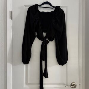 Black Tie-Front Blouse